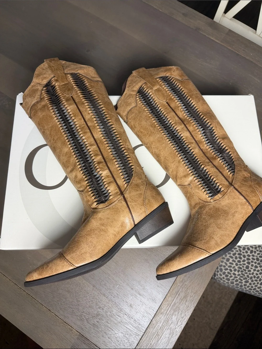 Cato Tan Over-the-Knee Western Boots with Side Stitch Detail